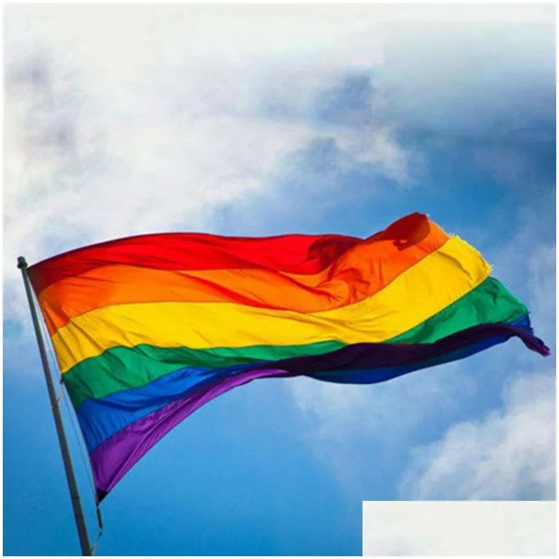 dhs rainbow flag banner 3x5ft 90x150cm gay pride flags polyester banners colorful lgbt lesbian parade decoration