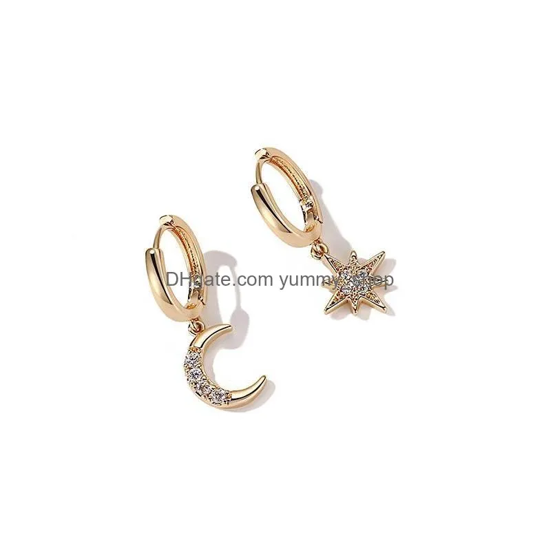 fashion jewelry asymmetry cute rhinstone star moon earrings dangle earring