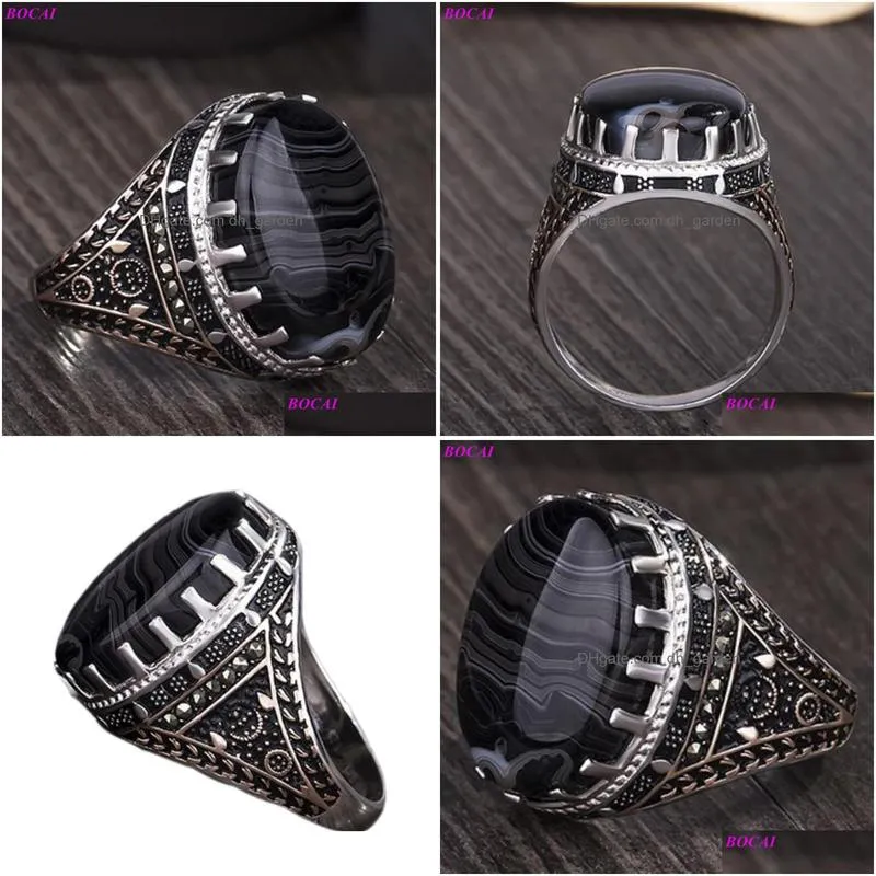 cluster rings s925 sterling silver mens ring natural stone agate 925 middle east simple jewelry thai