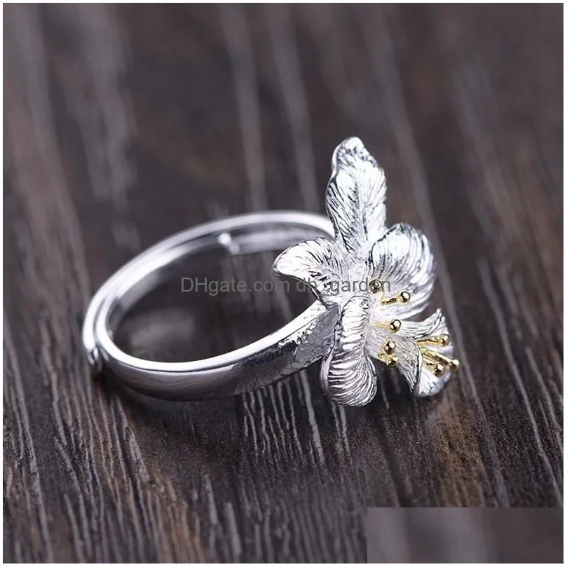 cluster rings bocai real s925 pure silver goldplated literary female finger ring fashionable and  flower opening woman