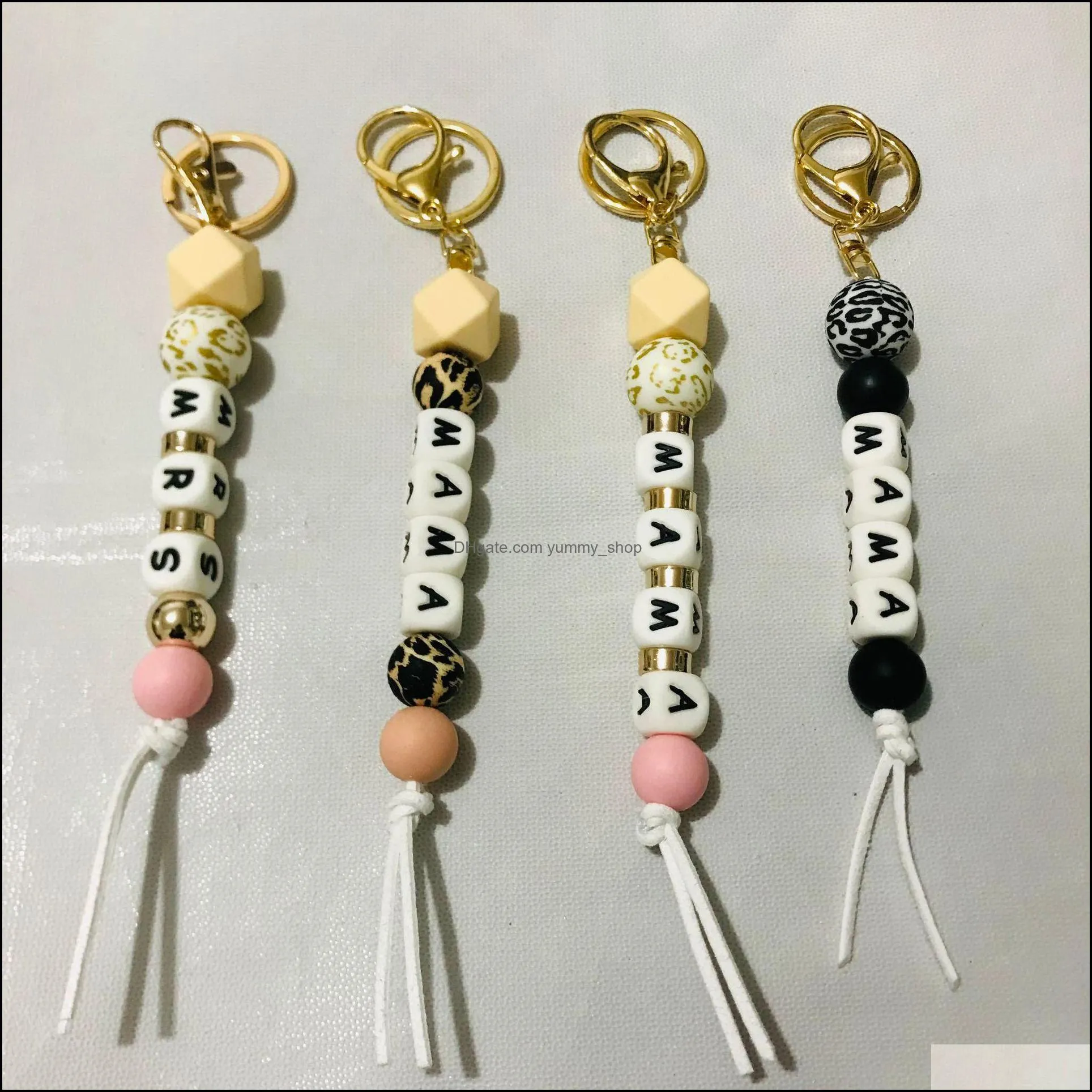 fast european and american fashion letters party favor silicone beads key chain bag accessories pendant