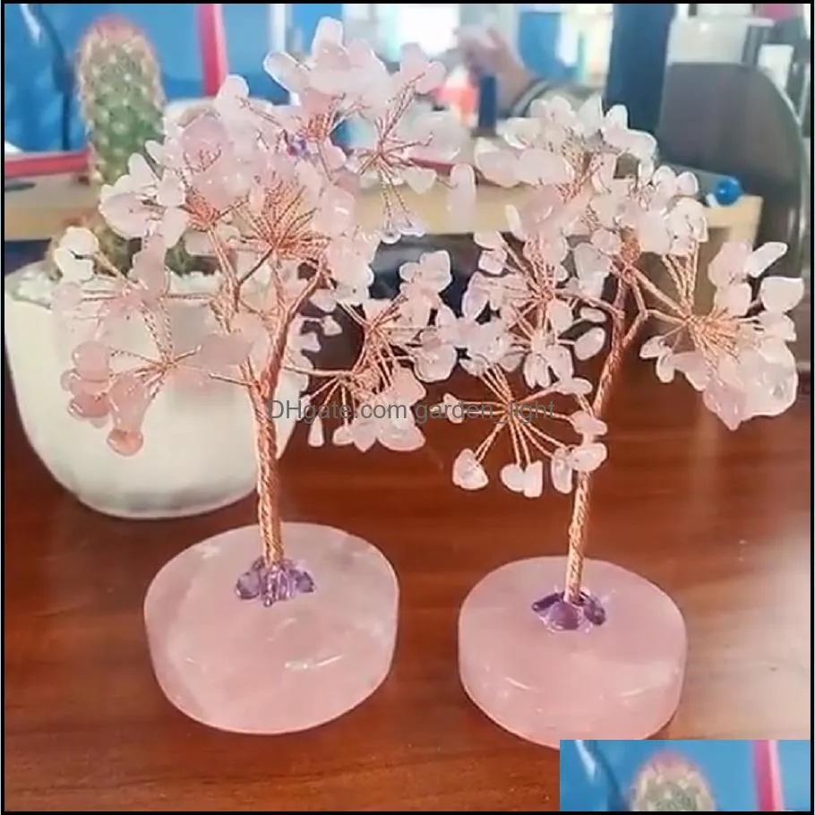 natural pink crystal tree copper wire gravel quartz arts trees ornament decoration for home