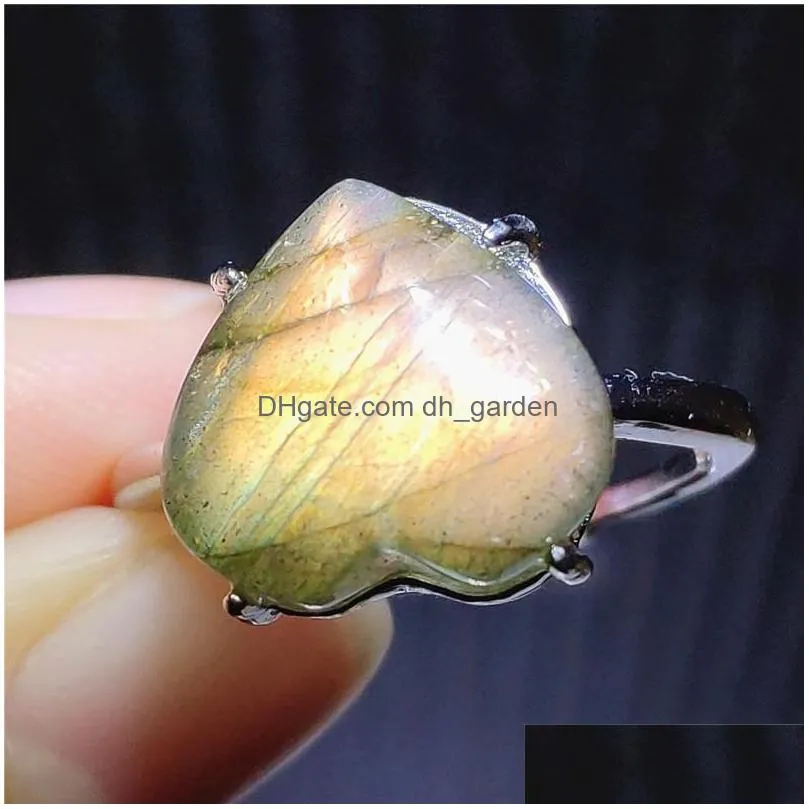 cluster rings genuine natural labradorite yellow light adjustable ring heart love 12x11mm 925 sterling silver rare women men