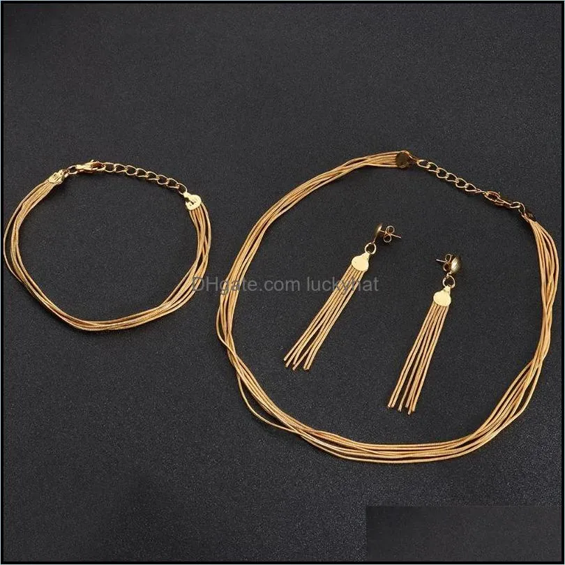 earrings necklace dubai luxury jewelry sets for women tassel pendant gold plated bracelet fashion multichain party accessories