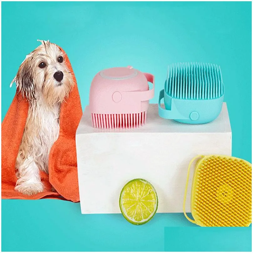 bathroom dog wash bath brush massage gloves soft safety silicone comb with shampoo box pet dogs brush zxf86