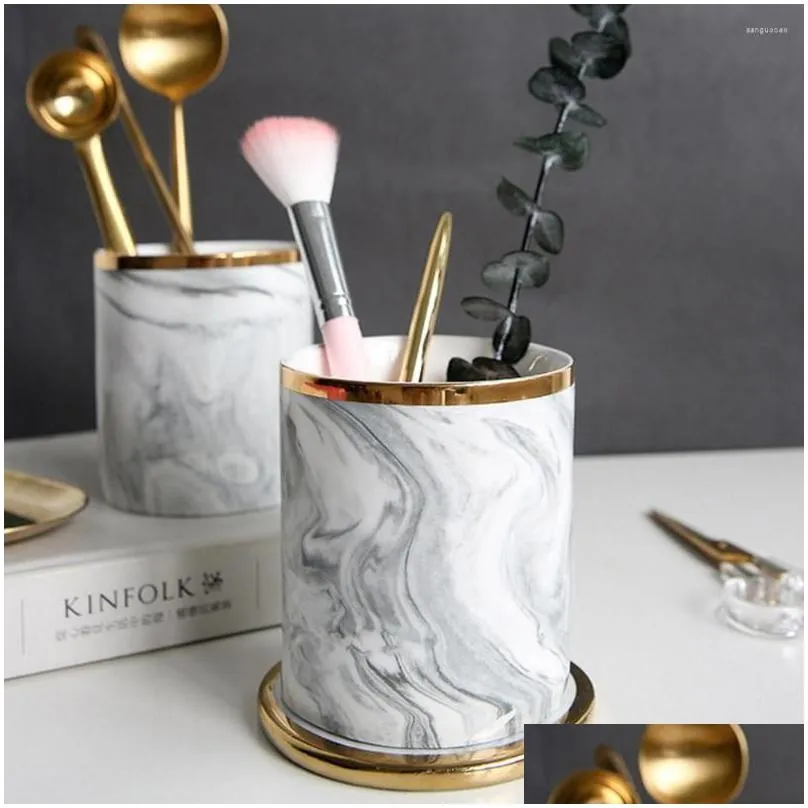 storage boxes office marble tank nordic organizer cosmetic desktop ceramic brush home box kitchen