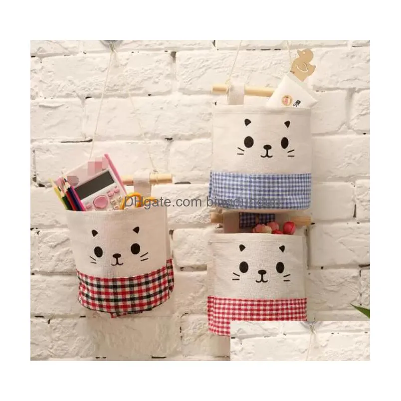 wall mounted storage bag cotton linen wardrobe makeup stand for cute cat hanger bag clutter organizer inventory wholesale