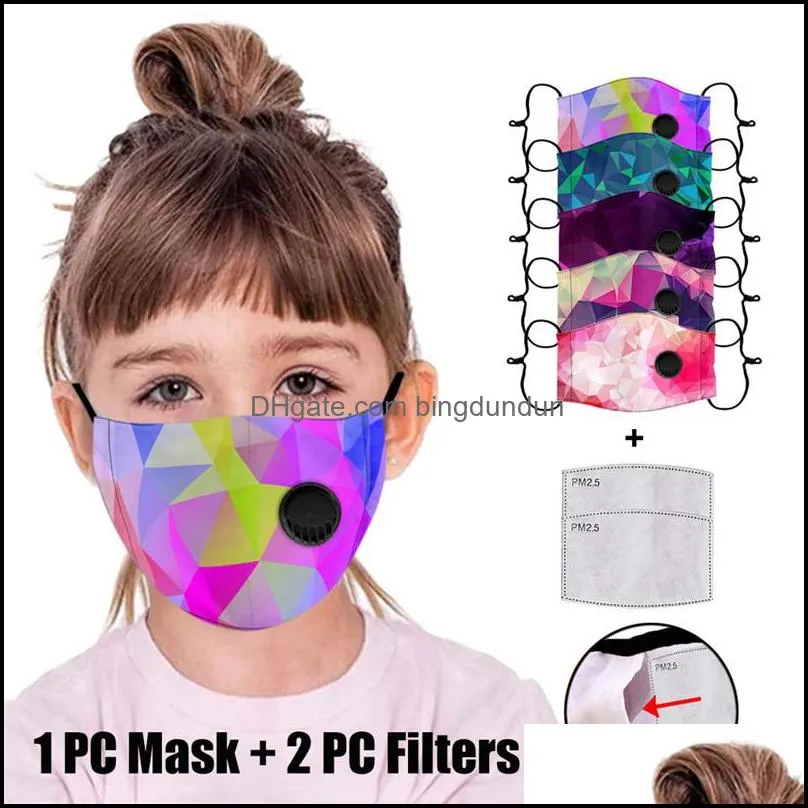 kids camouflage dustproof masks pm2.5 antidust antismog masks with breathable valve and 2 pcs pm2.5 filter