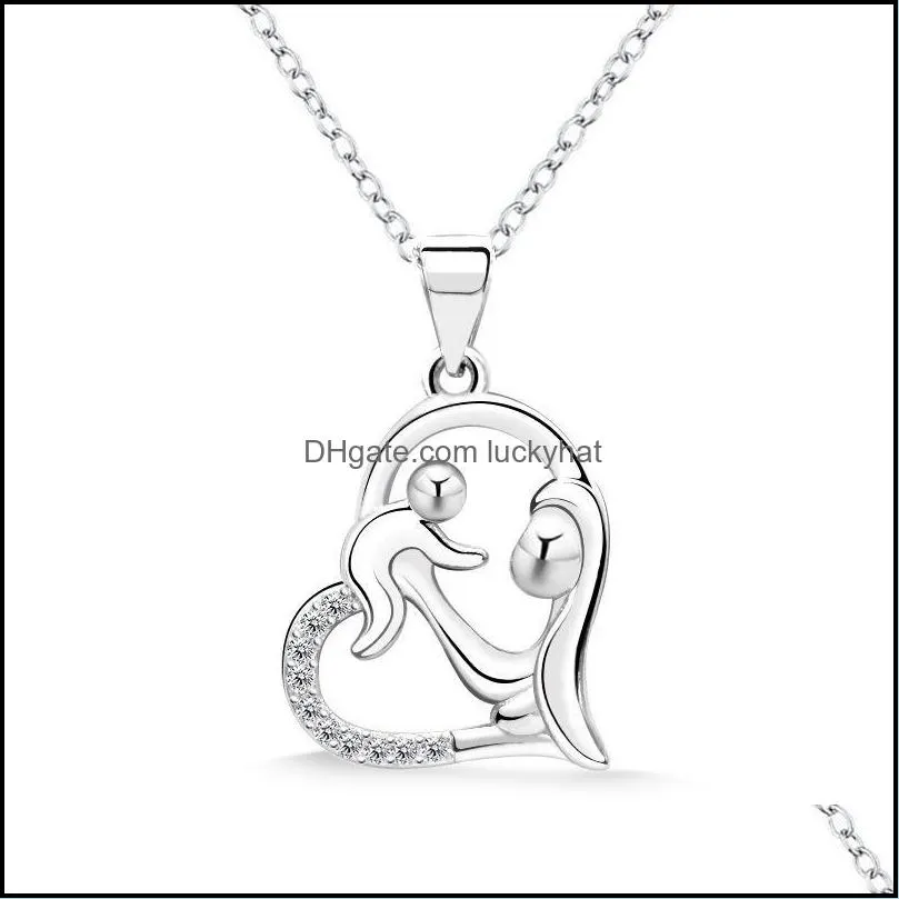 pendant necklaces mothers day stainless steel mom baby child kid zircon heart necklace for women fashion jewelry giftspendant