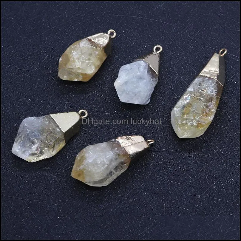 charms natural stone exquisite yellow ore crystal pendant irregular quartz gemstone for diy handmade necklace accessoriescharms