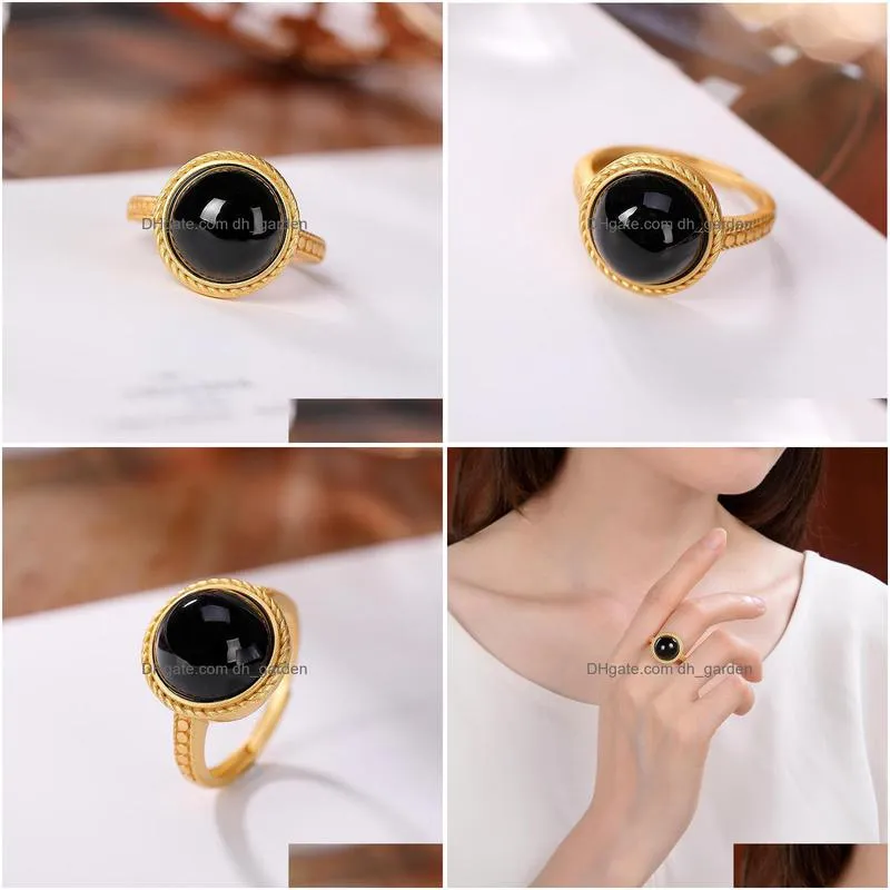 cluster rings baifuming s925 sterling silver goldplated natural hetian dark jade ring retro simple twist womens open