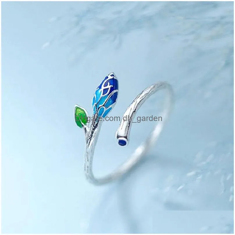 cluster rings yizizai simple art small  branch green leaf ring for women vintage silver color ladies trendy fashion finger jewelry