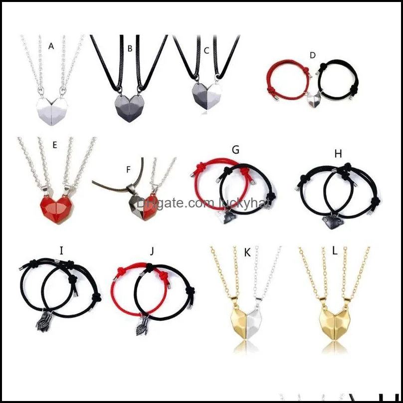 pendant necklaces pcs/set exquisite lovers necklace magnetic distance faceted heart jewelry charm decoration gift for girls boys m22