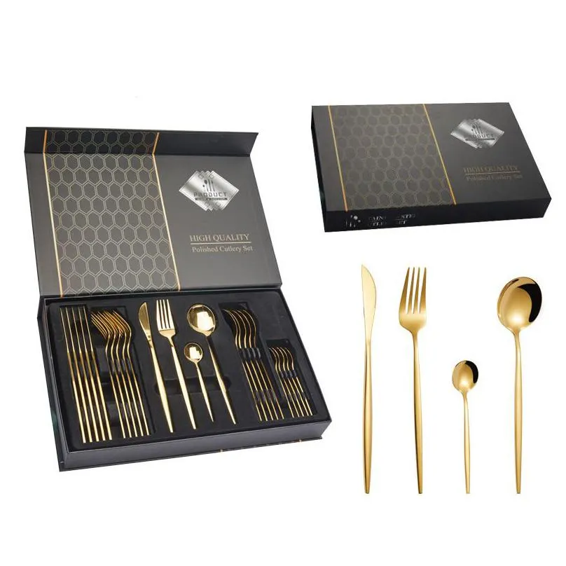 household kitchen 24 piece stainless steel tableware set gift box knife fork and spoon