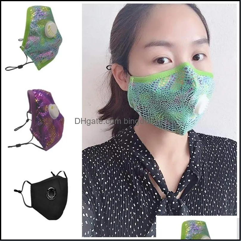 anti droplet adults respirator with breathing valve 6 color glitter stereo mouth mask washable face masks in stock 10xh e1