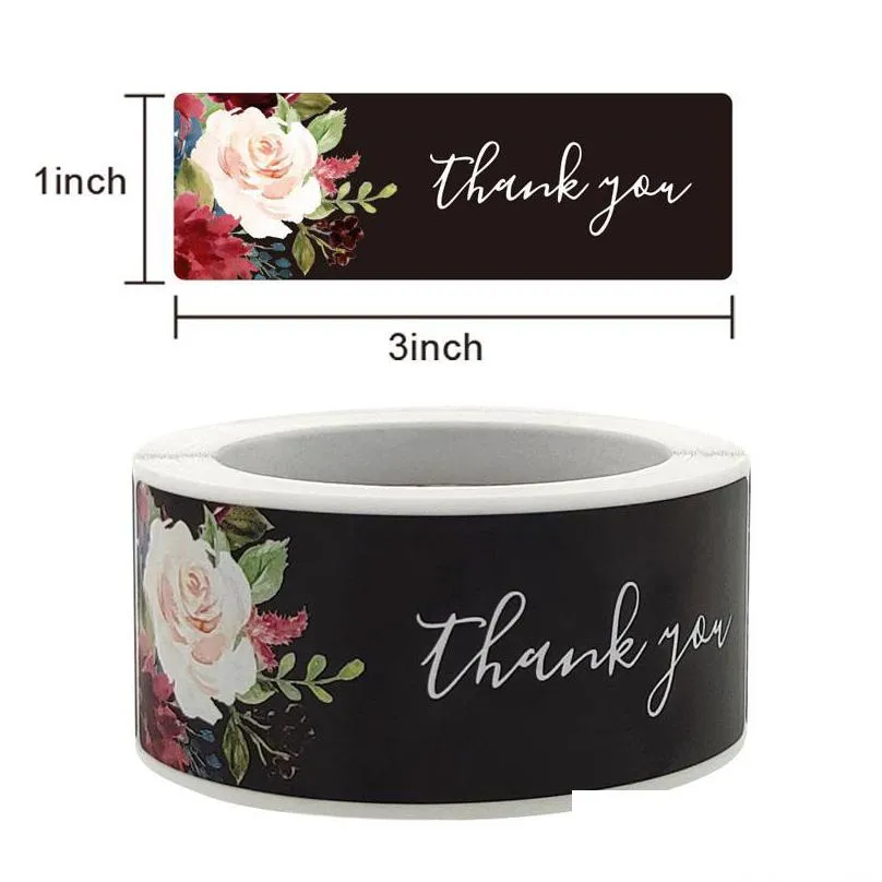 gift wrap 120pcs/roll thank you tag stickers w/ flower rectangle for your order label sticker packaging bag sealing