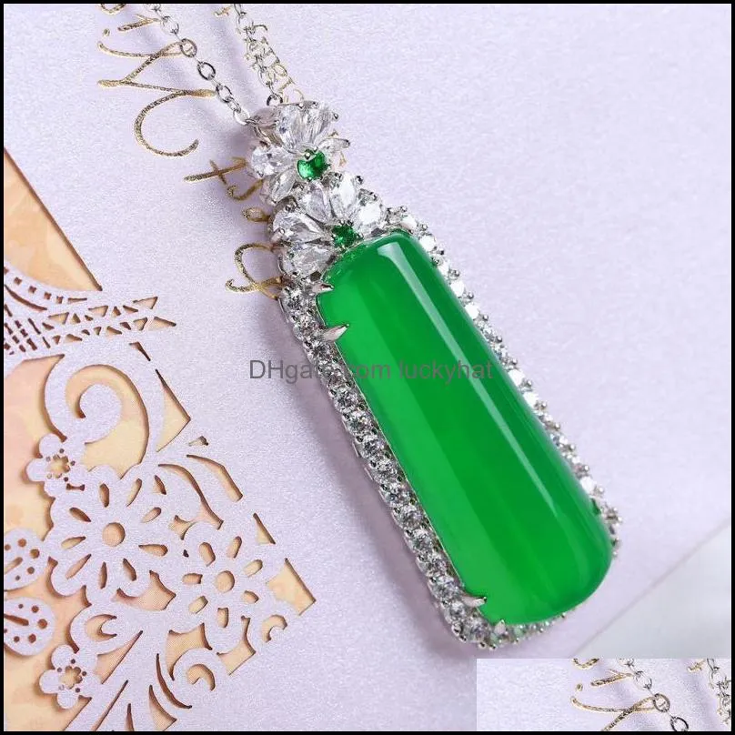 pendant necklaces 925chalcedony green chalcedony trapezoidal brand promotion fortune lucky necklace ornament orpendant