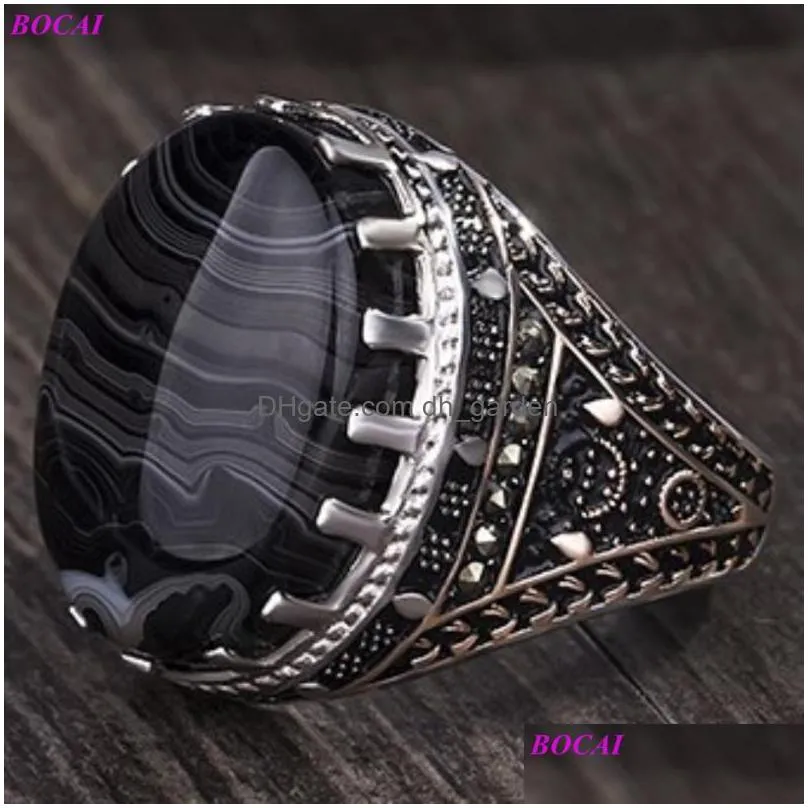 cluster rings s925 sterling silver mens ring natural stone agate 925 middle east simple jewelry thai