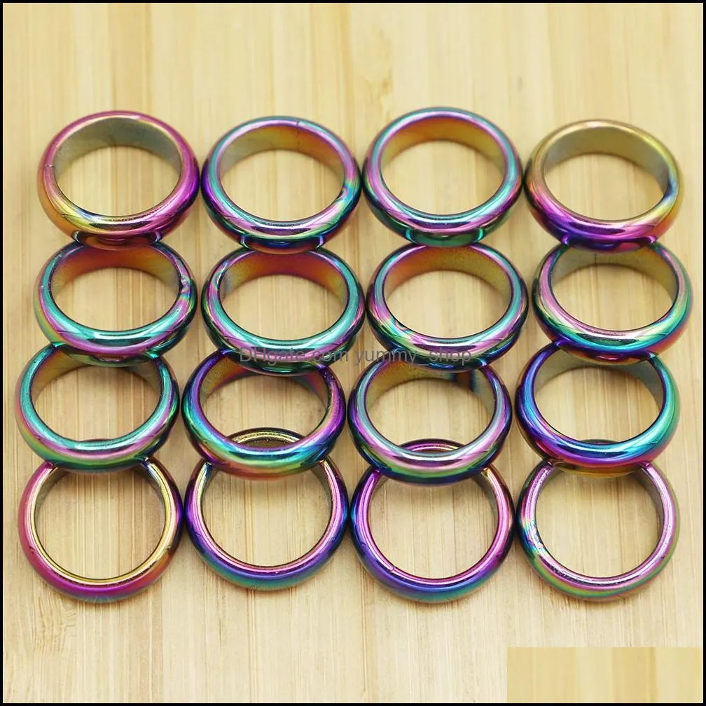 6mm band retro fashion hematite colorful ring jewelry width cambered surface rainbow color christmas present bijoux femme yummyshop