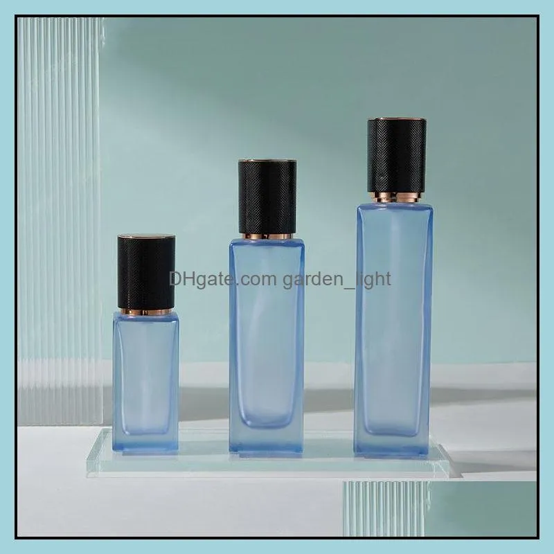 40ml 100ml 120ml empty square blue glass lotion pump bottles 50g cosmetic jars refillable travel dispenser containers with black bordered gold