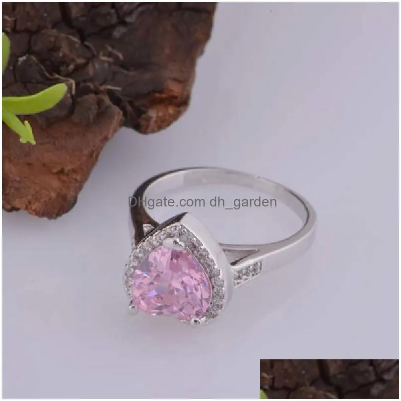 cluster rings arrival ring for women 925 silver jewelry heart shape pink zircon gemstone wedding bridal party gift finger ornaments