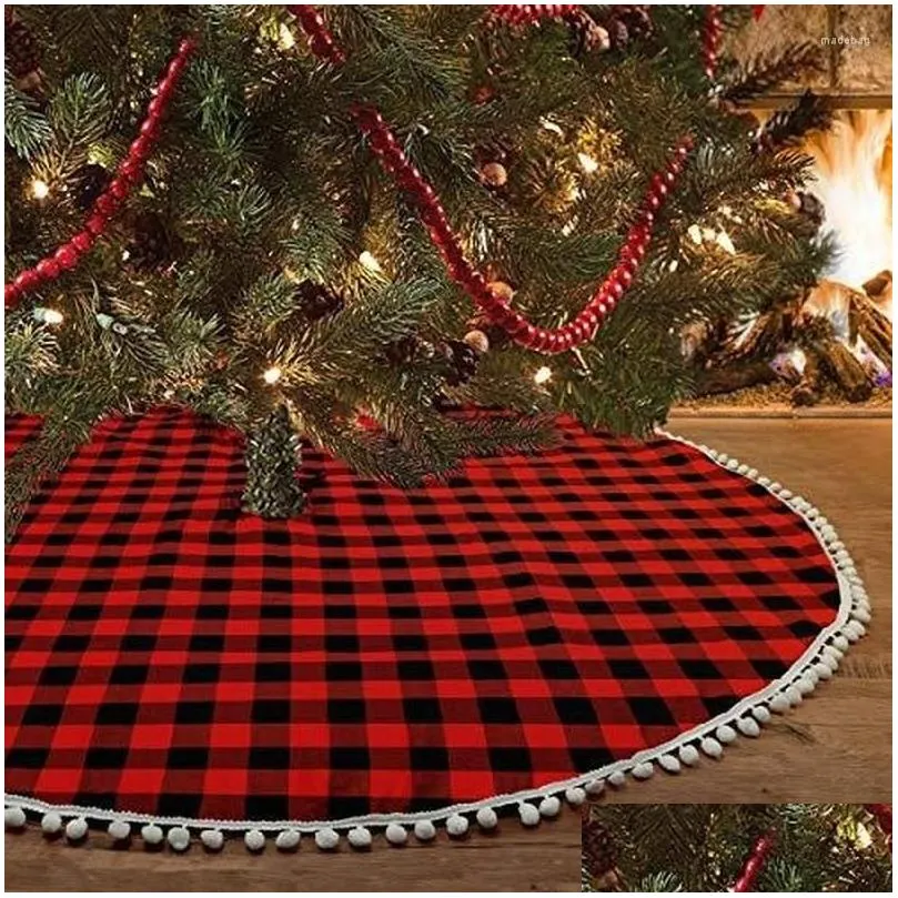 christmas decorations small tree bottom apron linen soft and non toxic dining table round indoor red black 122cm pompon edge