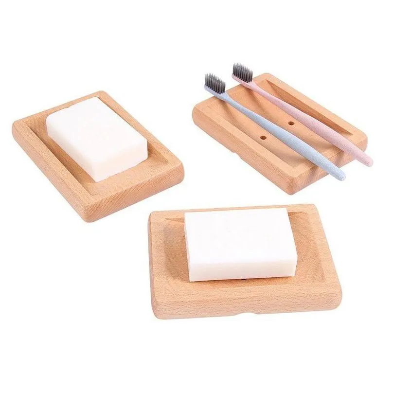 party favor natura wooden bathroom shower soap box dish storage plate drain tray holder case for bath shower