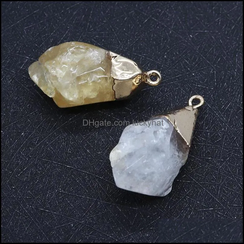 charms natural stone exquisite yellow ore crystal pendant irregular quartz gemstone for diy handmade necklace accessoriescharms