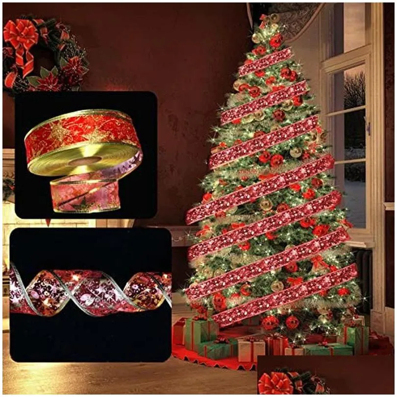 christmas ribbon bow string lights tree ornaments diy romantic atmosphere arrangement christmas decoration