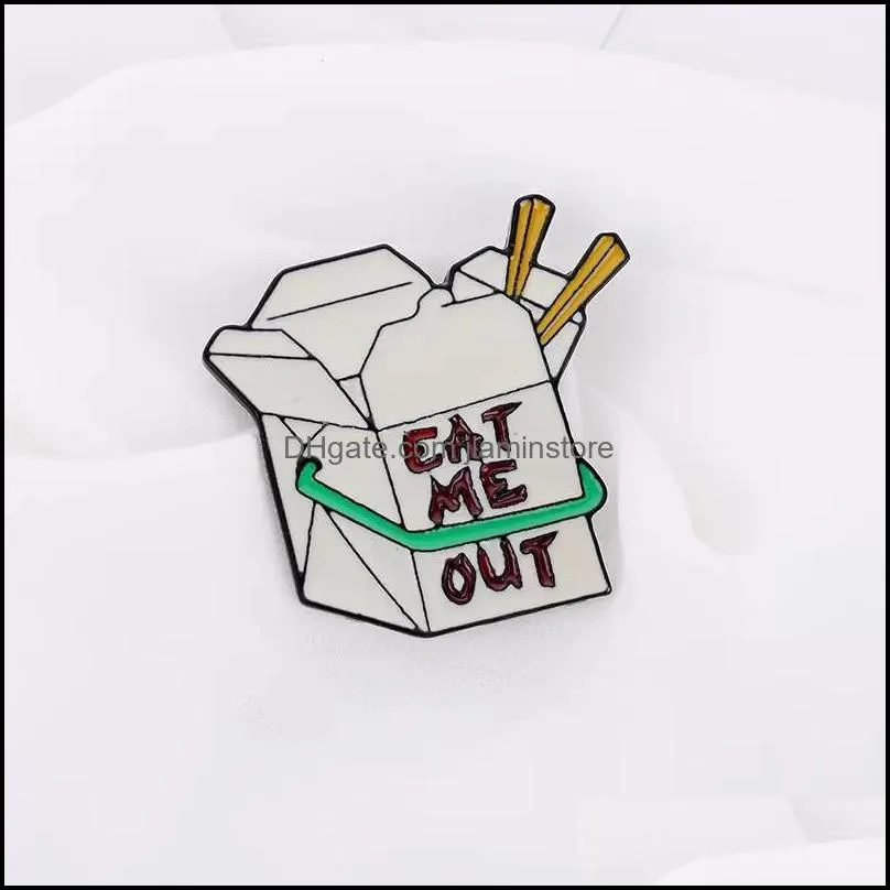 Fast Food Box Bag Cartoon EAT ME Brooch Badge Enamel Lapel Pin Jewelry Kids  Gift