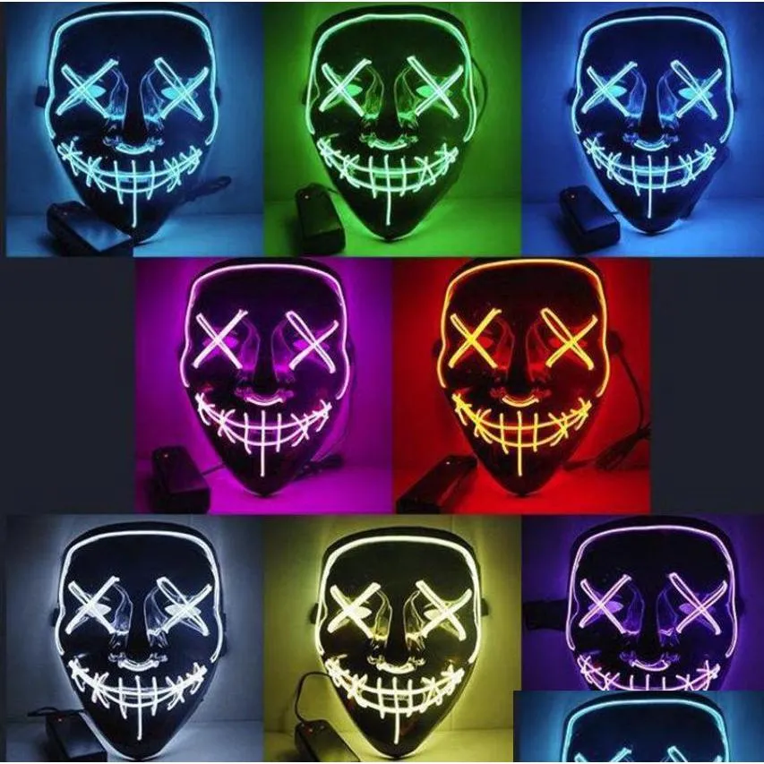 us stock halloween horror mask led glowing masks purge masks election costume dj party light up masks glow in dark 10 colors