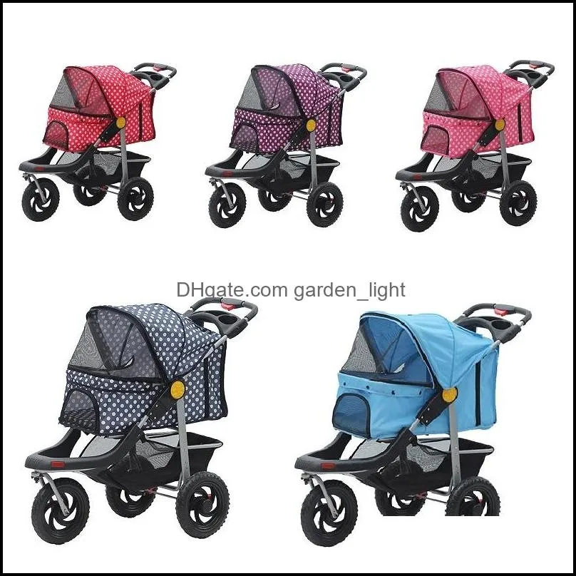 pet gear dog cat stroller three wheels pet trolleys durable mesh easy onehand fold air tires cup holder storage basket