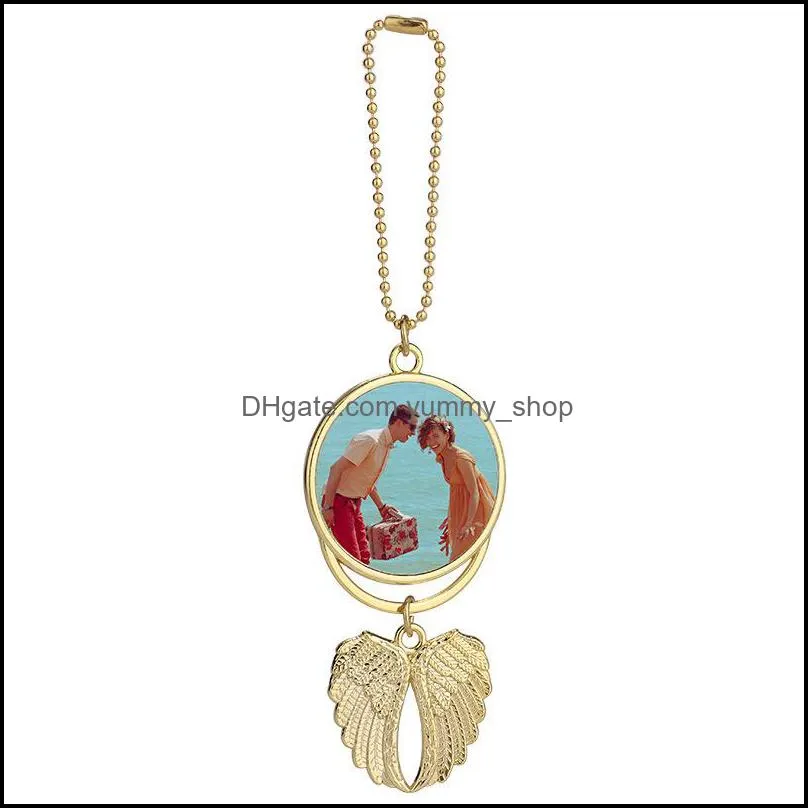 sublimation foreign trade heat transfer blank circular pendant european and american circular angel wings auto accessories pendant ups