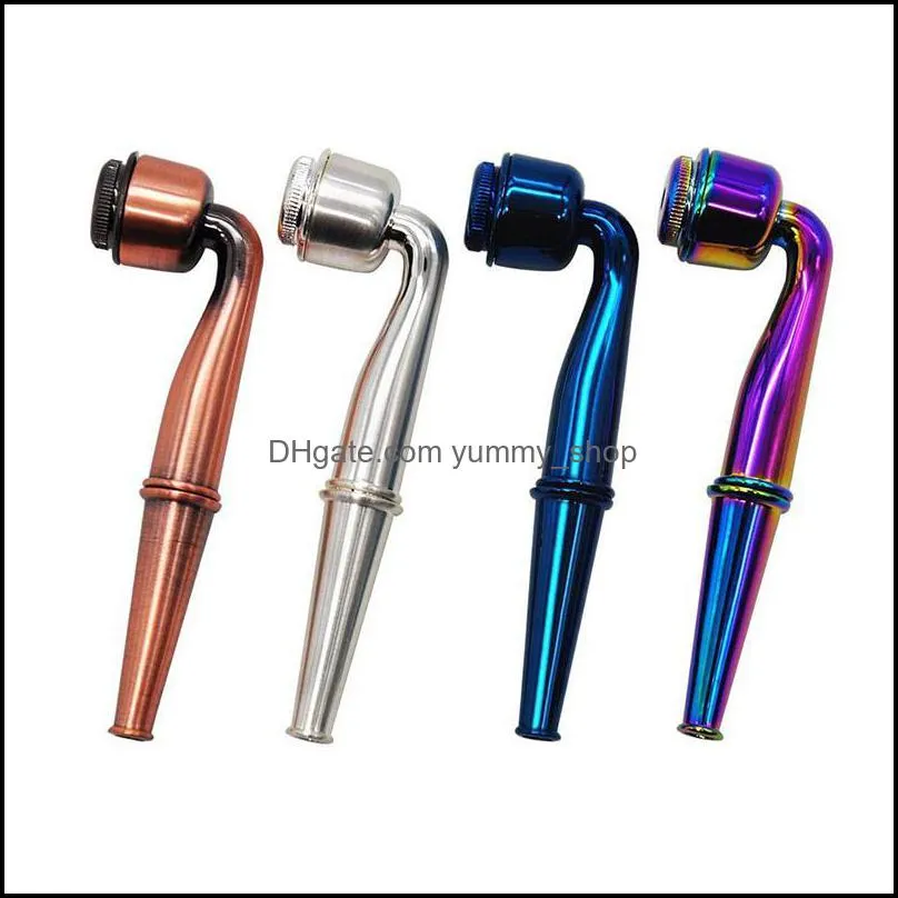 metal smoking pipes portable streamlined colorful pipe with cap detachable easy cleaning smoke tube tobacco herb cigarette holder hitter