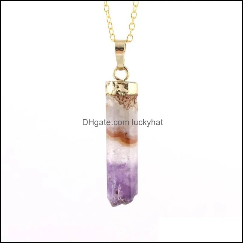 pendant necklaces natural geode druzy amethysts stone healing crystal quartz reiki citrine cylinder chain necklacependant