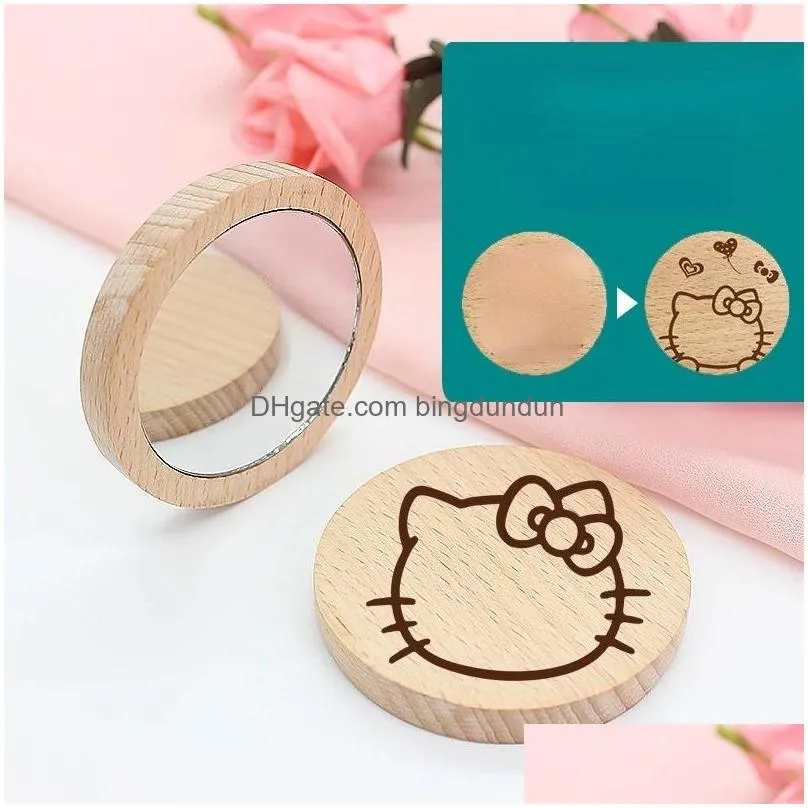 garden pure wooden round portable makeup mirror type family camping travel gadgets inventory wholesale