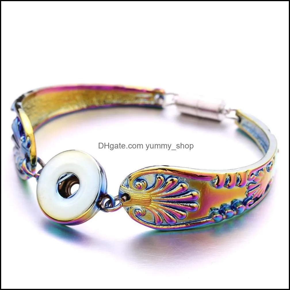 colorful color 18mm snap button charms carved patern bangle bracelet for women supplier yummyshop