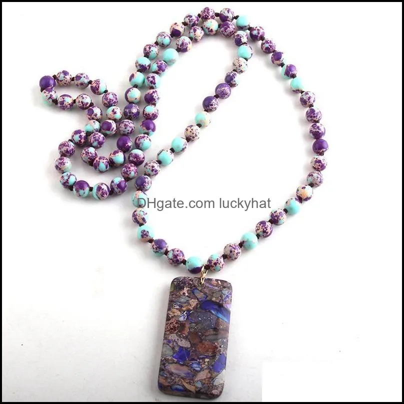 pendant necklaces fashion bohemian jewelry semi precious stone knotted rectangle for women boho giftpendant