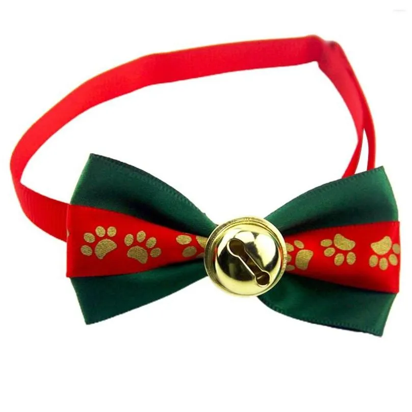 dog collars adjustable bell festival year necktie po props fashion cat footprint bow tie accessories pet collar christmas series