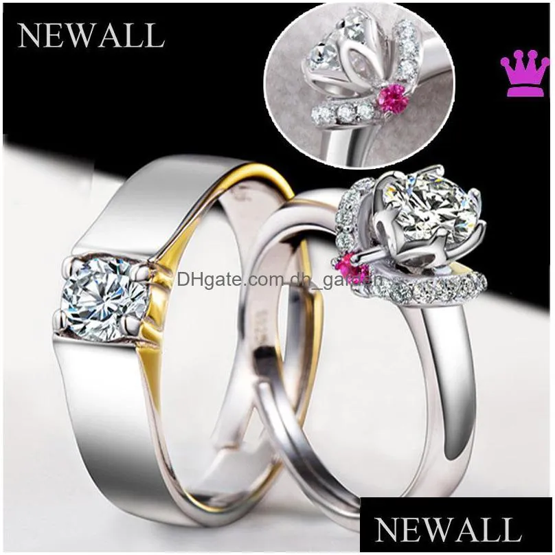 cluster rings 2pcs/set classic couple wedding engagement ring jewelry crystal elegant women valentine day gift cubic cz