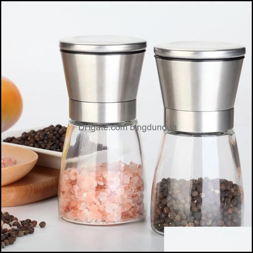 stainless steel pepper grinder manual salt pepper mills kitchen pepper grinder spice sauce waist shape glass shakers
