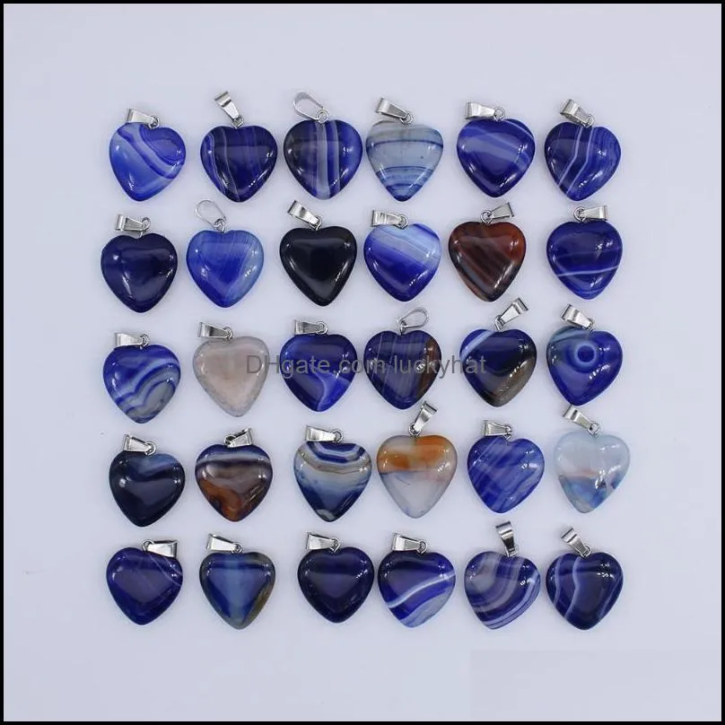 pendant necklaces wholesale 30 pieces/lot fashion high quality natural striped onyx blue heart jewelry making 20mm