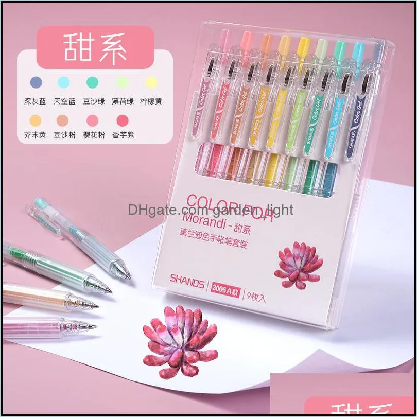 9 colors/set vintage morandi gel pen creative diy diary journal drawing graffiti pen kawaii office stationery school supplies1