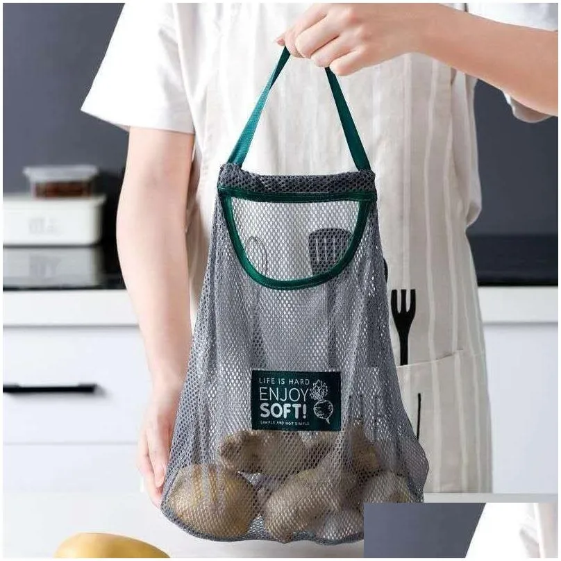 portable reusable grocery bags washable mesh fruit vegetable shopping mesh string hanging bag kitchen organizer handbag