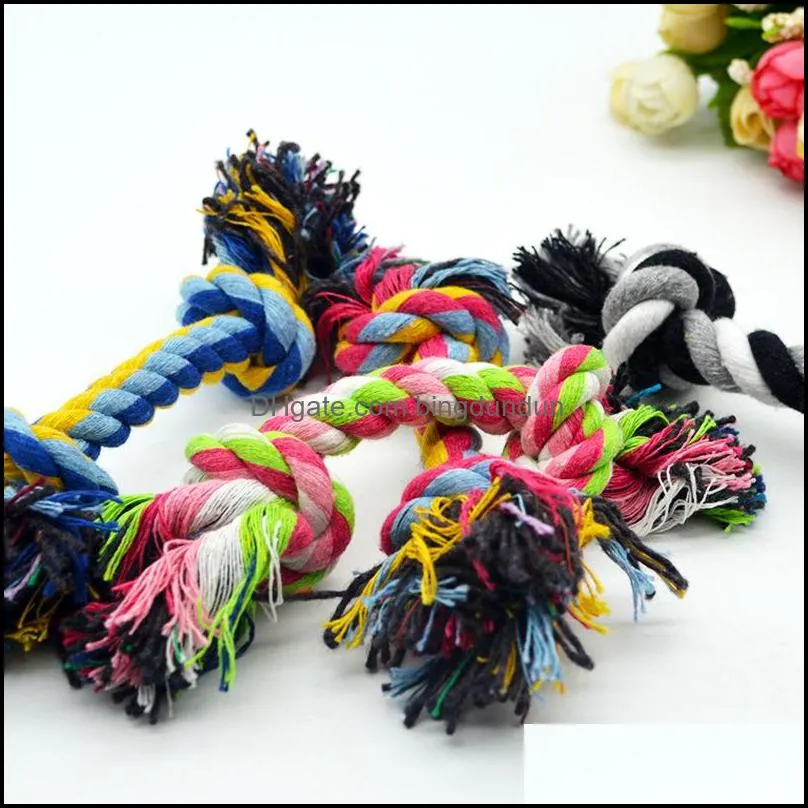 pets dogs cotton chews knot toys colorful durable braided bone rope 18cm funny dog cat toy m2