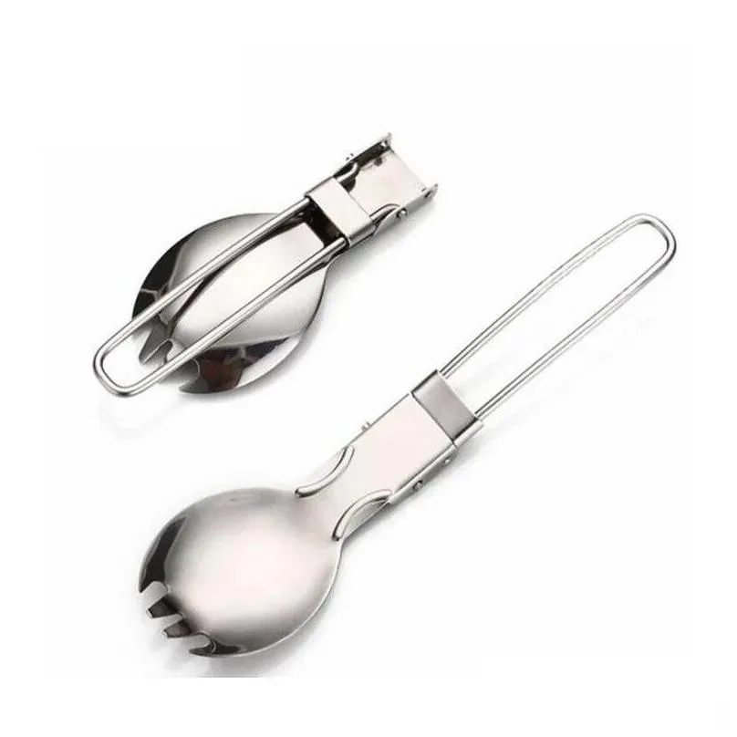 foldable folding stainless steel spoon spork fork outdoor camping hiking traveller kitchen tableware qw7396