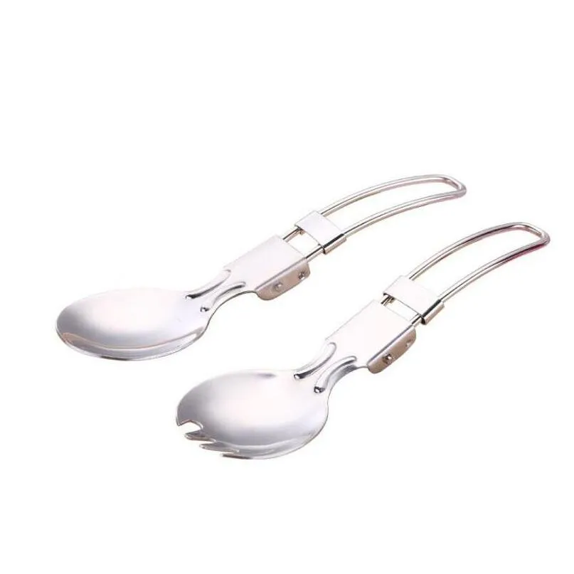 foldable folding stainless steel spoon spork fork outdoor camping hiking traveller kitchen tableware qw7396