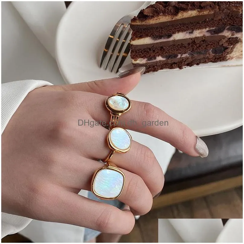 cluster rings white shell ring for women ins trendy geometry adjustable gold punk vintage chunky teen girls aesthetic jewelry kbr215