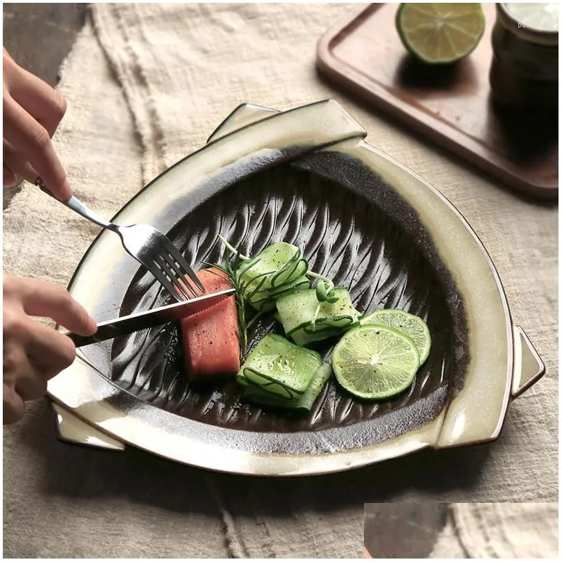 plates eecamail creative japanese style kiln change pottery characteristic restaurant tableware sushi plate salad