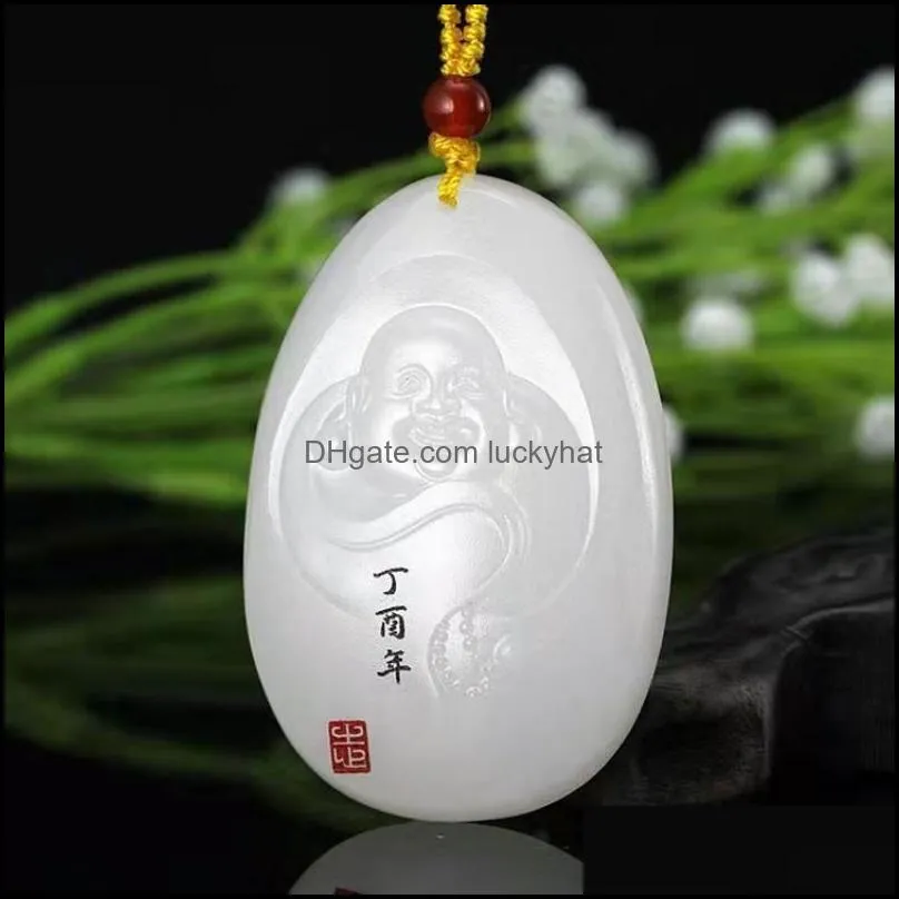 pendant necklaces factory wholesale xinjiang afghanistan white jade big belly smiling buddha mens and womens maitreya penpendant